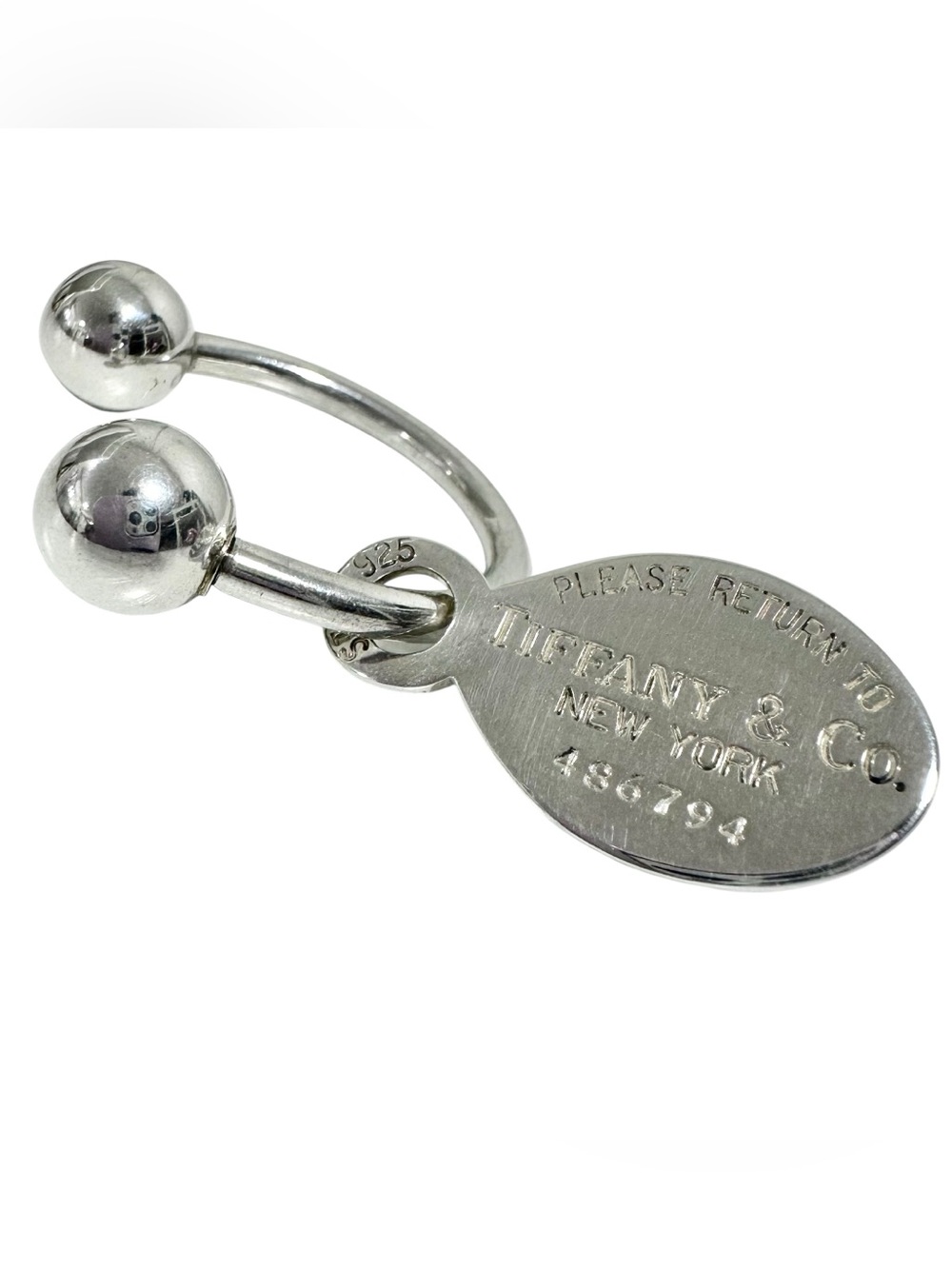 Tiffany & Co. Engraved 925 Silver Ball Keychain with Engraved Return To Charm - Picture 10 of 13